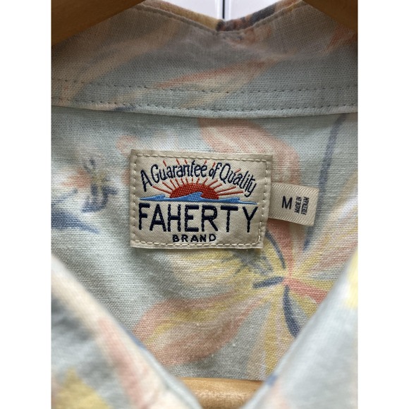 Faherty Shirt Mens Medium Blue Floral Short Sleeve Button Down Hemp Hawaiian - Picture 3 of 8